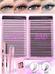 544/640 Stücke Wimpernbüschel D-Locken Einzelwimpern, mit Kleber und Versiegelung, Augenbrauenpinsel, Pinzette Set für Anfänger, weich und natürlich aussehende Kunstwimpern zum Vergrößern der Augen, dicke & natürlich flauschige DIY segmentierte Wimpern für verschiedene Augen-Make-up-Looks, Wimpern+Wimpernverlängerungs-Kleber+Pinzetten Set einfach zu verwenden, Starter-freundlich, flauschiger dichter Kunstwimpern-Set, geeignet für Alltag, Outdoor, Date, Augen-Make-up, Studenten Rückkehr zur Schule Geschenk Wimpernbüschel Set, Wimpern, Kunstwimpern