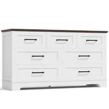 Furniwell Farmhouse 7 Drawer Dresser For Bedroom, Wide Wood Dresser With Natural Texture, Large Drawers