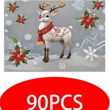 4 buc. Covorașe de masă dreptunghiulare din in, cu imprimeu de reni de Crăciun - Covorașe de masă țesute din in, pentru sufragerie, bucătărie, masă de cafea, decor pentru masă