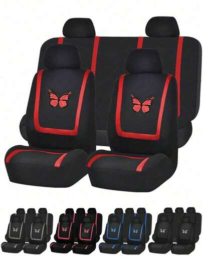 9/4/2 Pcs Set Butterfly Pattern Car Seat Covers, Universal Fit | U-Shape Design, Anti-Slip Backing | Compatible With Airbags, Refresh Your Car Interior. 9 Pcs Set (5 Seats: 5 Headrest Covers, 2 Front Seat Covers, 1 Split-Type Rear Seat Cover And 1 Integrated Rear Seat Bottom Cover). 4 Pcs Set (2 Seats: 2 Front Seat Covers And 2 Headrest Covers). 2 Pcs Set (1 Seat: 1 Front Seat Cover And 1 Headrest Cover).
