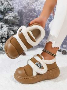 2 Chinelos Térmicos com Sola Grossa de 25cm para Mulheres, Botas de Neve de Moda Outono/Inverno 2020 para Uso Externo, Forro Peludo, Fechamento com , Sapatos de Inverno Quentes