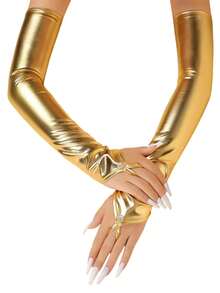 1 Pair Solid Color Rhinestone PU Leather Long Gloves, Suitable For Performance, COS, Holiday Costumes, Musical Theater, Punk/Y2K Style