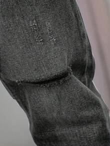 Jeans casuales desgastados de corte entallado para hombres - Gris - Ver 5