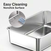 Aumerage Large Stainless Steel Cat Litter BoxMetal Litter Pan Tray With High Wall Sides Enclosure For Big Cats With Scooper AntiLeakage NonSticky Easy Cleaning