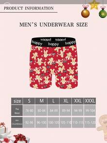 Men's Funny Gingerbread Print Shorts, Made Of Polyester Stretch Fabric, Soft And Skin-Friendly, Quick-Drying And Breathable, Perfect Christmas Gift. Paired With Letter Jacquard Waistband, These Playful And Cute Men's Long Boxer Briefs Are Ideal For Home And Casual Wear. - Red - View 5
