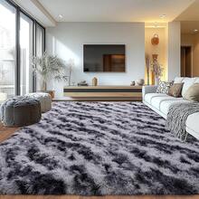 1pc Ultra-Soft, Comfortable And Fluffy Living Room Carpet, Bedroom Indoor Carpet, Fluffy Faux Fur Carpet, Home Decoration, Which Can Be Used In Bedrooms, Living Rooms, Corridors And Other Indoor Areas. - Tie-dyed Stripe Black Grey - 查看 2