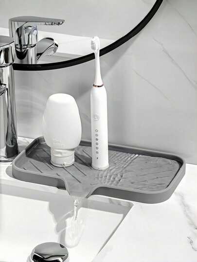 1件套硅胶沥水架，厨房水槽防溅罩 - 硅胶水龙头把手滴水过滤盘，洗洁精分配器，水龙头后方海绵架垫，厨房小工具水槽配件，适用于厨房台面和浴室