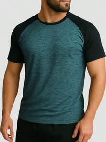 Men's Raglan Dry Fit Gym Fitness Two-Color Workout T-Shirt - Argentina hỗn hợp/đen - Xem 1