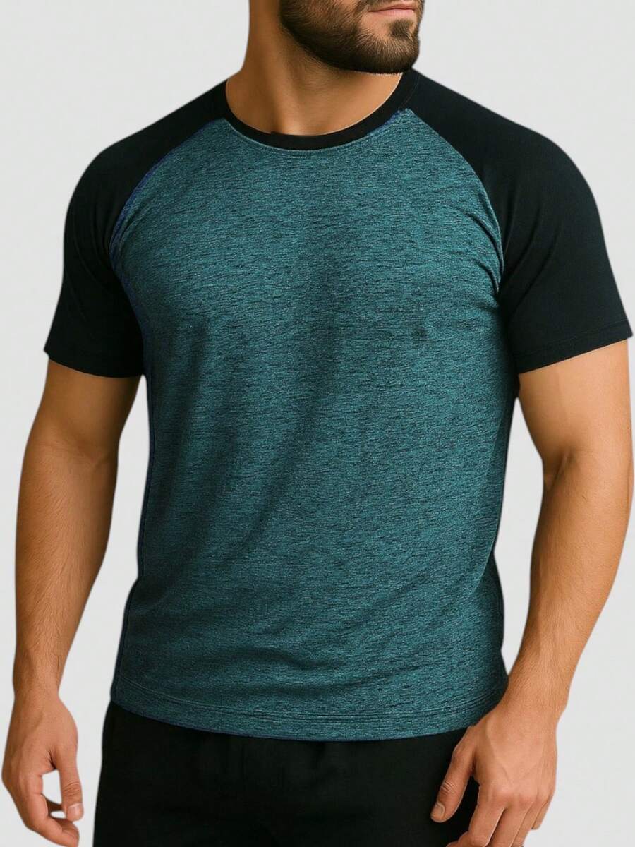 Men's Raglan Dry Fit Gym Fitness Two-Color Workout T-Shirt - Argentina hỗn hợp/đen - Xem 1