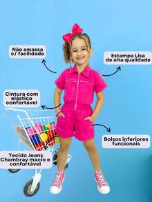 Kit 2 Girls' Jumpsuit Casual Fashion Blogger - Hot Pink - View 4