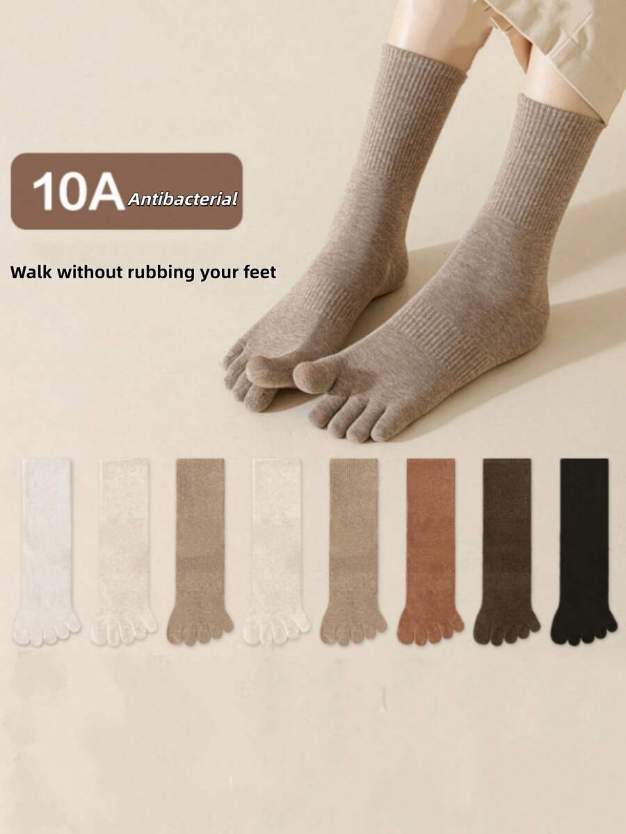 2/5 Pairs Unisex Five Toe Socks, Men's Antibacterial Mid-Calf Cotton Socks For Autumn/Winter, Women's Long Toe Socks, Random Delivery - Multicolor - View 1