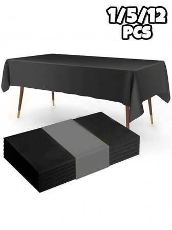 1/5/12 Pack Black Plastic Table Cloth Disposable, 137x183cm Plastic Table Cover For Rectangle Tables, Disposable Table Cover For Buffet Party And Camping, Birthday, Wedding & Dinner