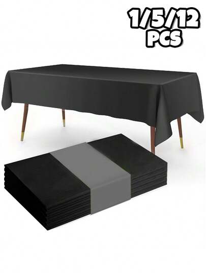 1/5/12 sztuk Czarny plastikowy obrus jednorazowego użytku, 137x183 cm Plastikowy obrus na prostokątne stoły, Jednorazowy obrus na bufet, przyjęcie kempingowe, urodziny, wesele i kolację