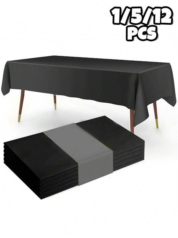 1/5/12 sztuk Czarny plastikowy obrus jednorazowego użytku, 137x183 cm Plastikowy obrus na prostokątne stoły, Jednorazowy obrus na bufet, przyjęcie kempingowe, urodziny, wesele i kolację