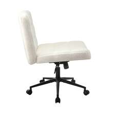 SUN YEE Swivel Armless Desk Chair, Boucle Cross Legged Office Chair With Adjustable Height And Backrest, Vanity Chairs W/Wide Seat & Spinning Castors For Bedroom Home Office, White