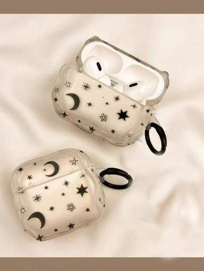 透明米色星月印花蓝牙耳机盒