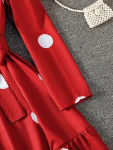 Vestido largo con estampado de lunares para mujer con cintura con cinturón y dobladillo con volantes, vestido de manga larga con cuello redondo para invitada de boda, vacaciones, días festivos, uso en el hogar y diario en otoño, invierno y primavera - Rojo - Ver 7