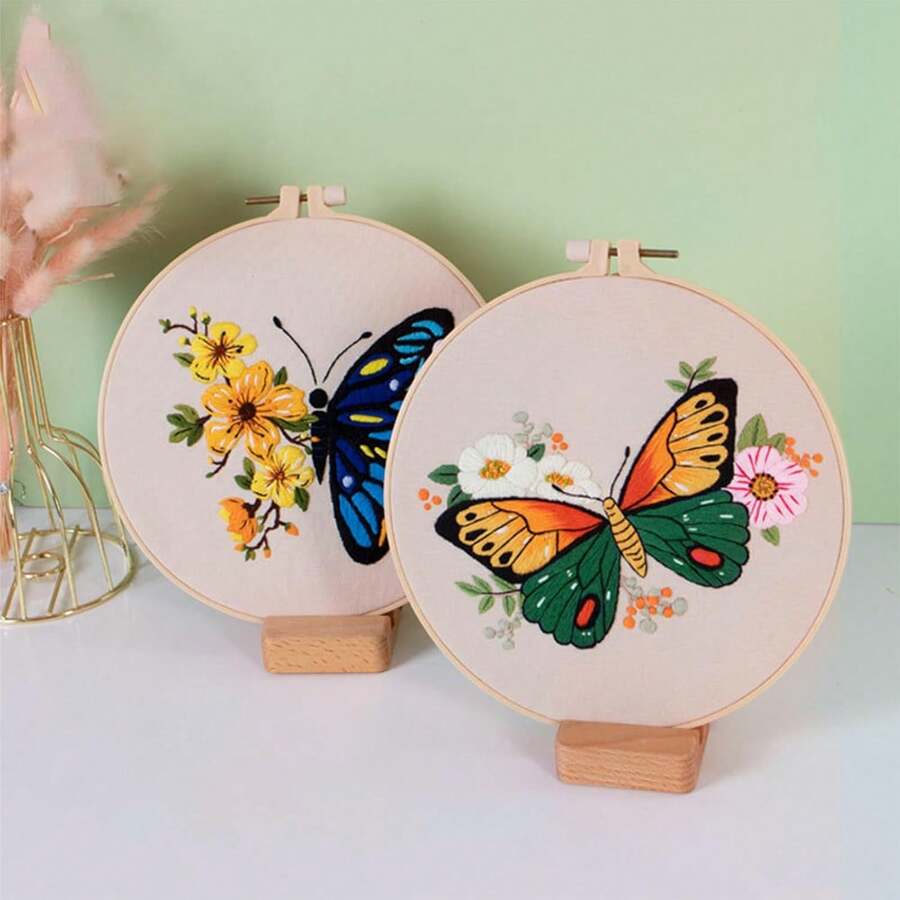 Juego de 4 Kits de Bordado, Kit de Iniciación al Bordado para Principiantes, Kit de Punto de Cruz con Patrón de Flores, Bastidor de Vordado, Hilos e Instrucciones para Bricolaje de Costura Artística - 1 - Ver 1