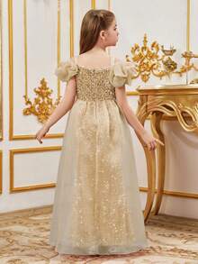 ALISA&LEO Sparkly Wide Strap Mermaid Flower Girl Dress With Bow Accents & Sequin Embroidery For Wedding Ceremonies, Formal Galas, Evening Receptions, Birthday Celebrations, Awards Nights