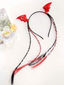 Diadema con alas de murciélago de estilo oscuro rojo / Diadema con alas de murciélago trenzadas negras y rojas, Diadema con cuernos de diablo linda y divertida, Accesorio de pelo lindo y peculiar