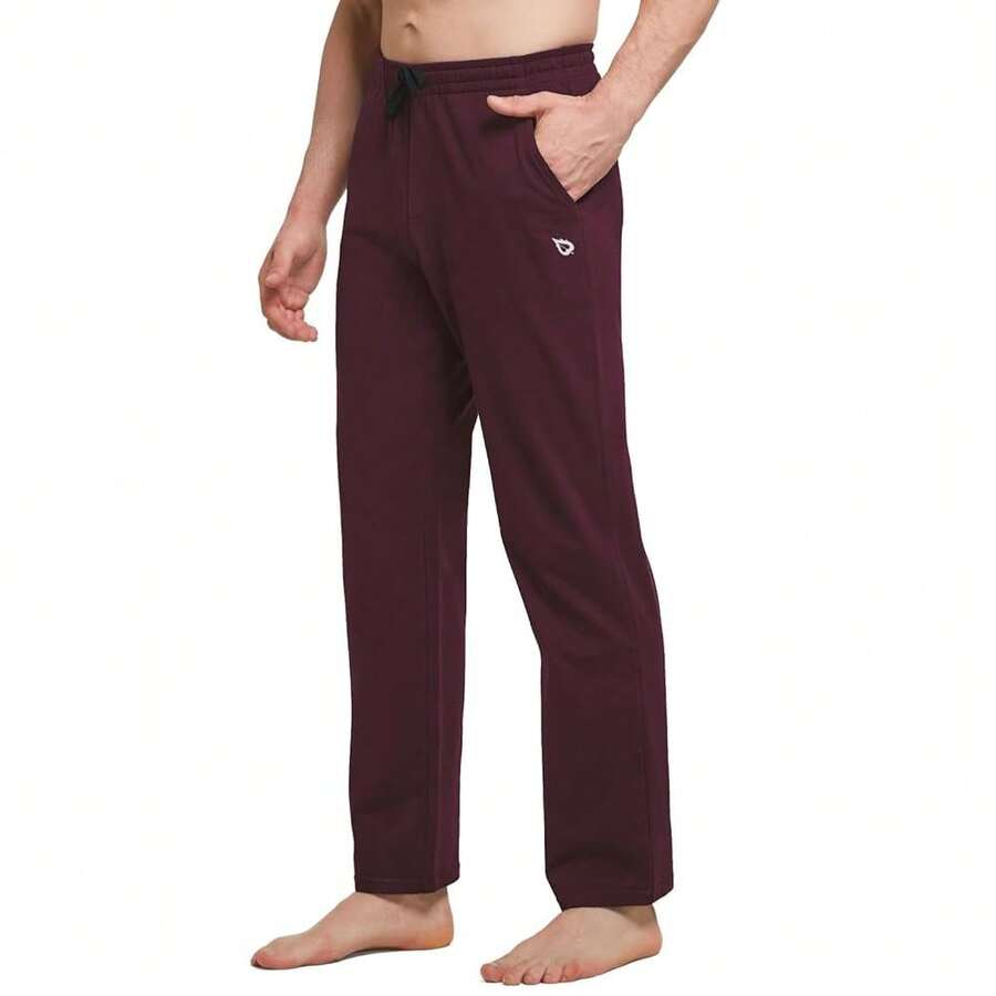 Baleaf Men's Sweatpants Casual Lounge Cotton Pajama Yoga Pants Open Bottom Straight Leg Male Sweat Pants With Pockets{"Size_name":"X-Large","Color_name":"A-WineRed"} - FWineredss - 查看 1