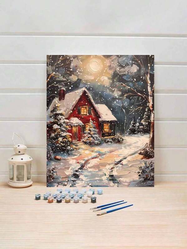 Weihnachts-Winter DIY Malset, 40*50cm rahmenloses digitales Ölgemälde Set, Anfänger Stressabbau Kunstbedarf, beinhaltet Farbe, Pinsel, hochauflösende Skizze, wasserfeste & schnell trocknende Pigmente, kreatives Geschenk für Freunde & Familie, 3-Schritt-Prozess zum Erstellen eines Meisterwerks, immersives Kunsterlebnis zur Stressreduktion