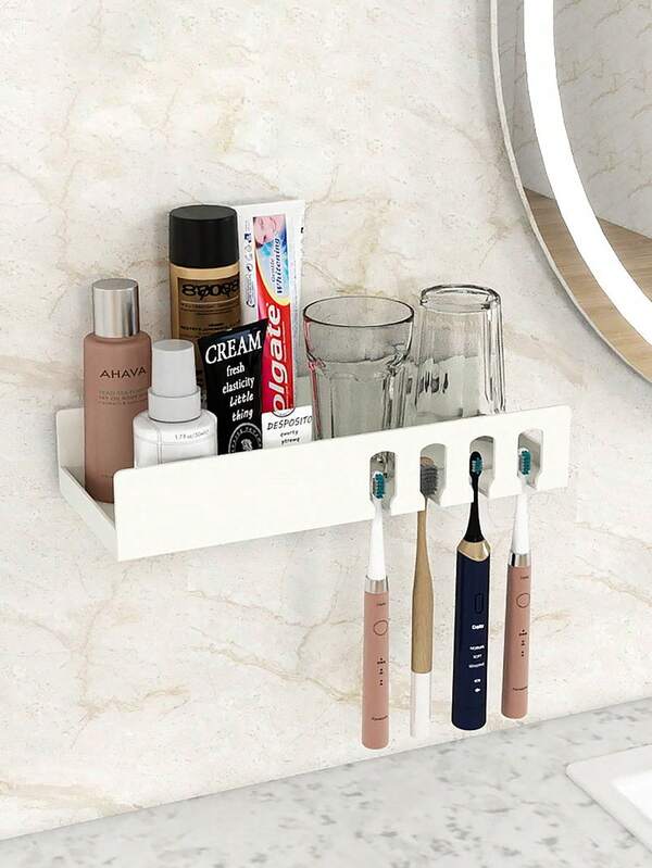 1 Piece Of 4-Slot Wall-Mounted Metal Toothbrush Holder, Toothbrush Storage Box, Suitable For Bathroom, Medicine Cabinet, Dormitory, Bathroom Storage, Toiletries Storage, Toothbrush Storage, Oral Cleaning Supplies Storage