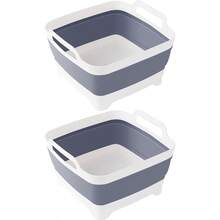 Collapsible Wash Basin With Drain Plug 9L 2.4Gal Dishpan For Washing Dishes Basin Collapsible Dish Tub Portable Sink For Kitchen Sink Camping RV Washing Tub(Gray) - 灰色+灰色 - 查看 1