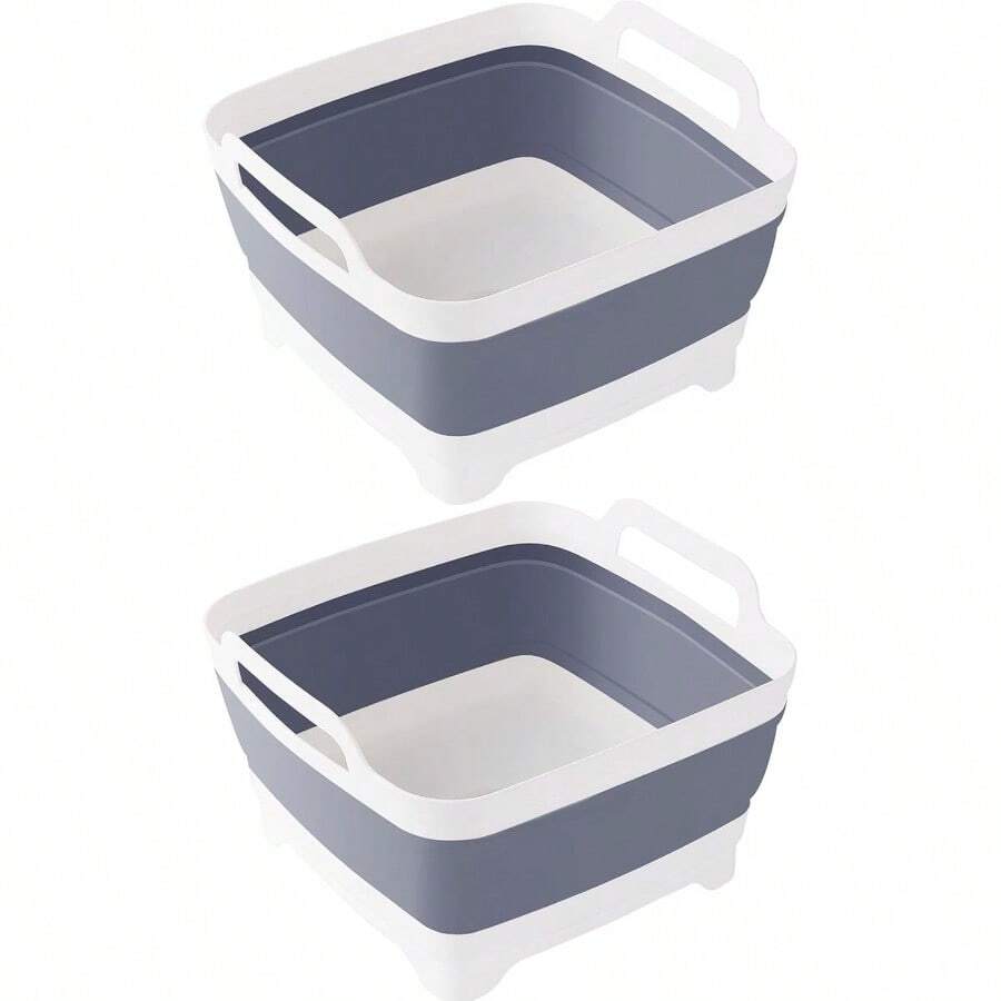 Collapsible Wash Basin With Drain Plug 9L 2.4Gal Dishpan For Washing Dishes Basin Collapsible Dish Tub Portable Sink For Kitchen Sink Camping RV Washing Tub(Gray) - 灰色+灰色 - 查看 1