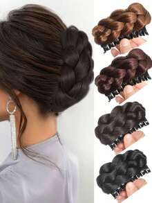 Messy Hair Bun Braided Bun Hair Piece Claw Clip In Synthetic Twisted Braiding Chignon Hair Extension Ponytail Hairpiece For Daily Wear - 彩色 - 查看 6