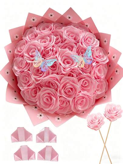 MEHELANY 255pcs Pre-Made Satin Rose Petals Set, Semi-Finished, Suitable For Preserved Rose Bouquets (Self-Assembly Required), Can Be Used As Gifts For Weddings, Anniversaries, Birthdays, Valentine's Day, Mother's Day, Christmas And Other Occasions