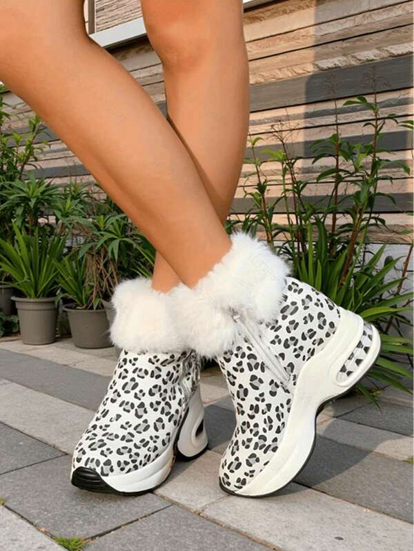 Nowe, uniwersalne, ciepłe buty damskie w stylu outdoorowym, z puszystym wykończeniem i ciepłą podszewką, modne śniegowce na jesień/zimę