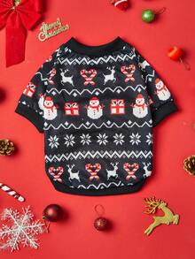 LUCKIE LABO 1pc Fleece Printed Snowflake & Snowman Pattern Pet Hooded Sweatshirt, Warm & Comfortable Pet Clothing Suitable For Cats & Dogs Indoor/Outdoor