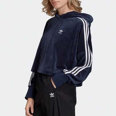 Adidas Sudadera con capucha a rayas corta Adidas Originals, Collegiate Navy, Mujer