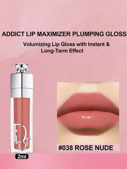Christian Dior Dior Addict Lip Maximizer Lip Plumping Gloss - تأثير حجم فوري وطويل الأمد - ترطيب لمدة 24 ساعة #038-لون وردي عاري مقاس السفر - 2مل/0.07أونصة.