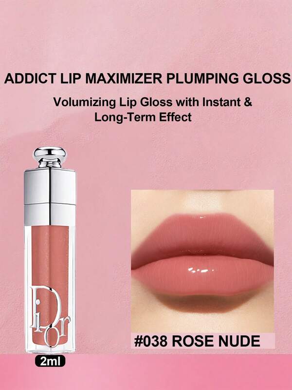 Christian Dior Dior Addict Lip Maximizer Lip Plumping Gloss - تأثير حجم فوري وطويل الأمد - ترطيب لمدة 24 ساعة #038-لون وردي عاري مقاس السفر - 2مل/0.07أونصة.