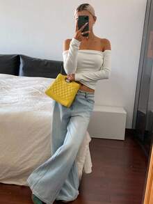 Livesso Women's Casual Off The Shoulder Thick Thermal Lined T-Shirt For Autumn And Winter Long Sleeve Women Tops,Fleece Lined - White - View 3