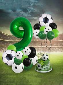 11pcs Football Theme Foil Balloon Set - Numbers 0-9 World Cup Theme Party Birthday Decorations Balloons, Includes 32" Number Balloons And 18" Football Balloons, Suitable For Sports Party/Birthday Party/Summer Party Decor, Fan Party/Locker Room Celebration, Etc. - Multicolor - View 8