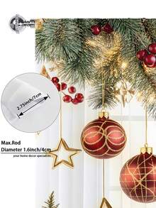 1 pieza Cortina decorativa de tul navideña, adecuada para sala de estar, dormitorio, cocina, fiesta navideña, estrella de Navidad, fruta navideña, globo dorado, rama de pino navideña, árbol de Navidad, 100g/㎡