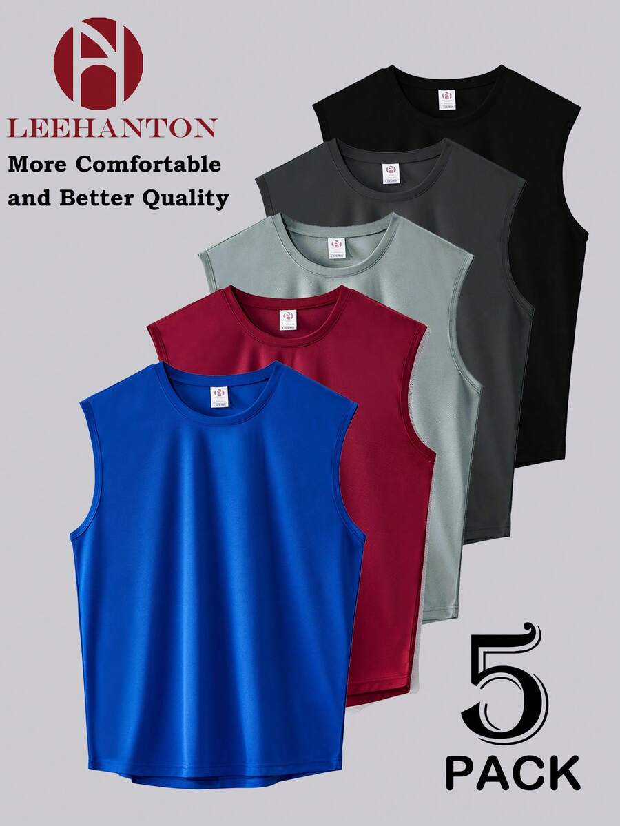 5-Piece Men's Summer Vest, Polyester Mesh, Refreshing And Breathable, Suitable For Running, Fitness, Basketball - 黑+深灰+淺灰+寶藍+紅酒 - 查看 1