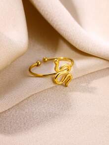 1 件朋克风格蛇形女士戒指，嘻哈风格蛇形戒指，金银不锈钢开口指环，2025 珠宝时尚配饰 - 蛇形 - 查看 7