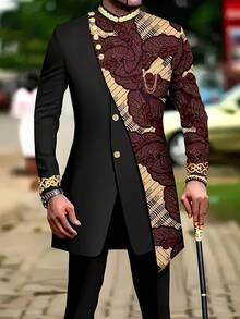 Men's Casual Long-Sleeved Two-Piece Suit, Mid-Length Top And Trousers - Black - View 1