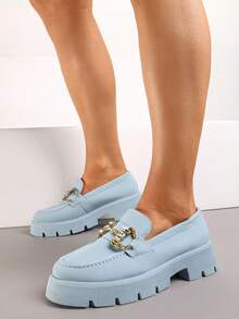 Chunky Platform Loafers With Chain Detail, Women's Casual Spring/Fall Shoes - Baby Blue - View 2