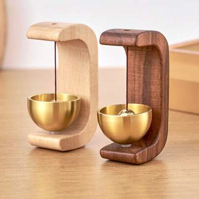 Brass Bell Letter C-Shaped Dopamine Wind Chime, Wooden Magnetic Suspension Doorbell, Housewarming Gift Ornament