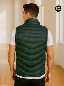 Big City Chaleco acolchado para hombre con cierre frontal y bolsillos laterales, abrigo ligero tipo puffer casual moderno para clima frío, - Verde Oscuro - Ver 4