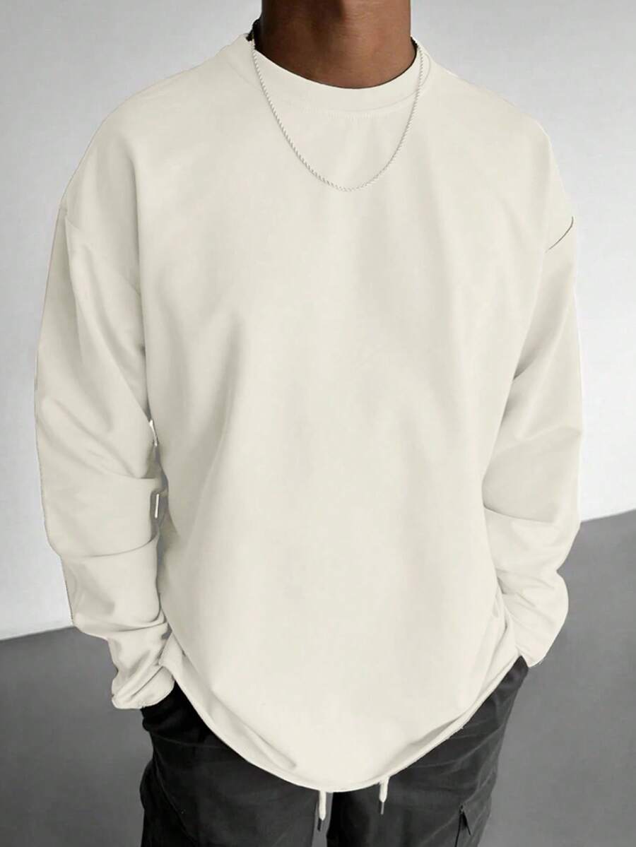 Camiseta de manga larga de poliéster ligera de unicolor, versátil y minimalista para uso casual y deportivo, para primavera/otoño - Albaricoque - Ver 1