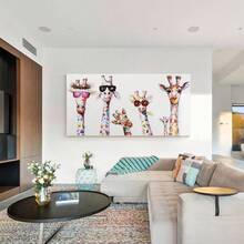 Unframed Canvas Poster, Colorful Modern Art Giraffe, Ideal Gift For Bedroom Living Room Hallway, Wall Art, Wall Decor, Winter Decor, Room Decoration Painting