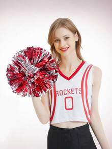 2pcs/Set Blue & Silver Pom Poms - High Index Plastic, Suitable For Dancing, Dance Accessories, Gymnastics, Sports Events And Festivals, Team Spirit Sports Cheering