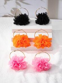 Set de 6 cercei eleganți din material textil cu flori, în stil european și american, potriviți pentru vacanța femeilor și pentru purtarea zilnică