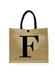 2pcs Set Minimalist Initial Print Linen Tote Bags, Travel Essential, Cosmetic Bag, Large Capacity Travel Makeup Bag, Multifunctional Portable Handbag, Teacher's Day Gift, Birthday, Holiday, Back To School, Beach, Travel, Commute, Business, Student, Picnic, Camping, Supermarket, Daily Use Linen Bag, Best Christmas Gift For Teachers, Beach Vacation, Shopping And Holiday Essential, Best Teacher's Day Gift - Khaki - View 39